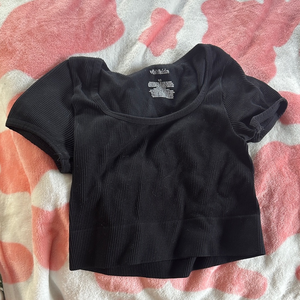 Wild Fable Black Short Sleeve Ribbed Tee